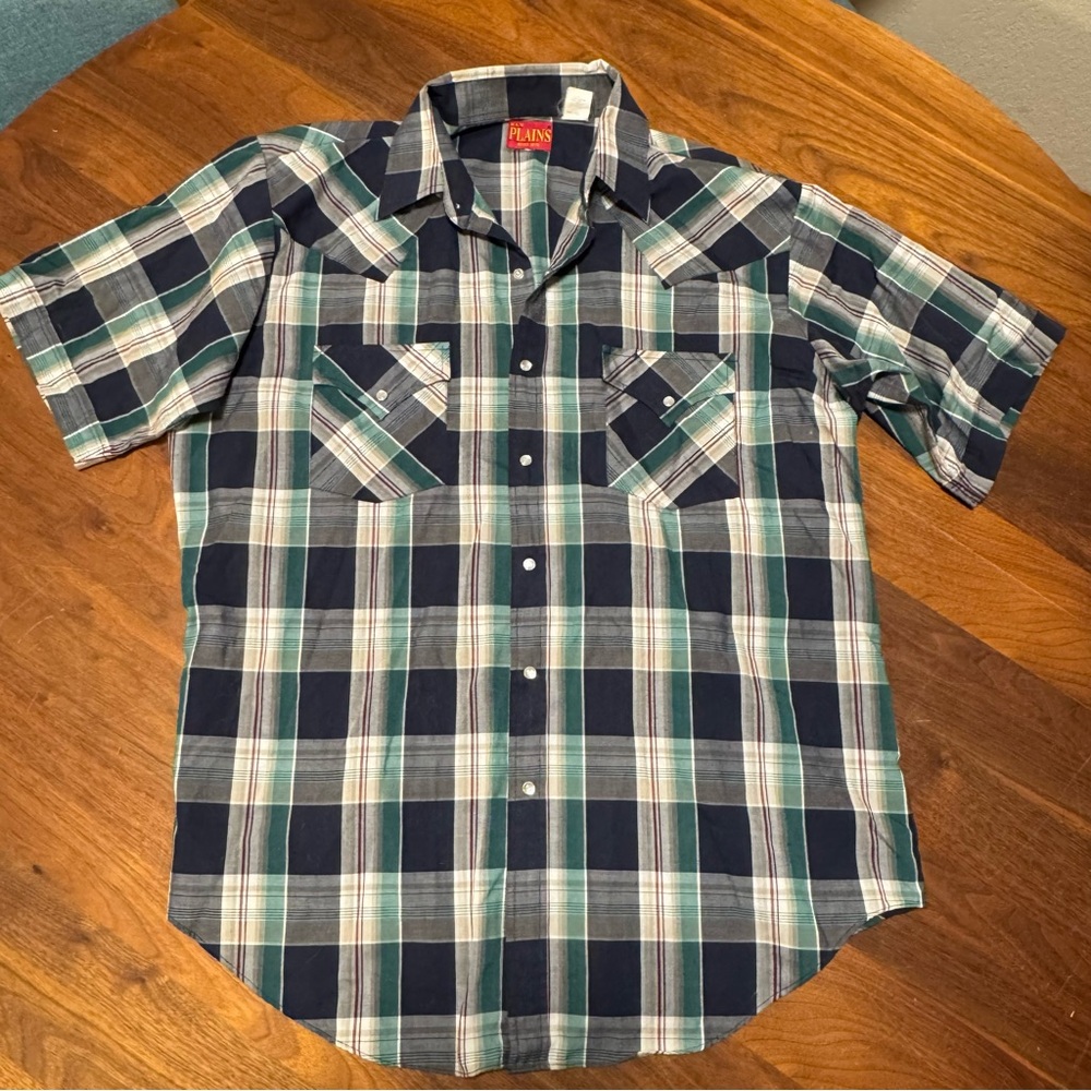 Plaid Short Sleeve Shirt - Blue and Green
